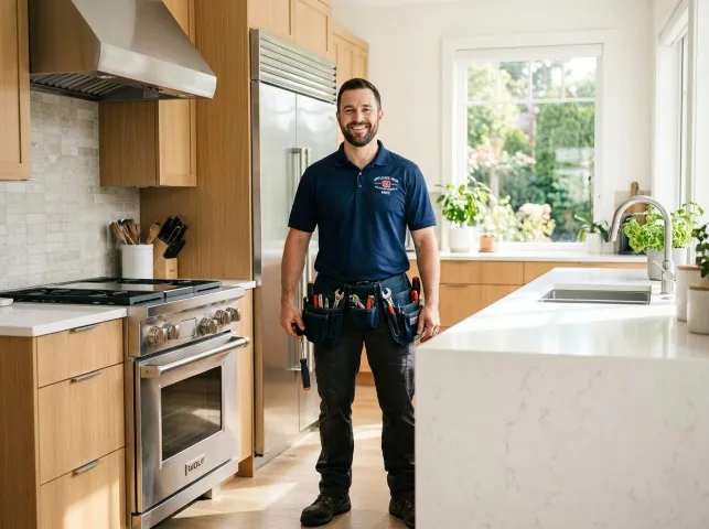 Appliance Repair Hero technician in a Branford, CT kitchen after an appliance repair